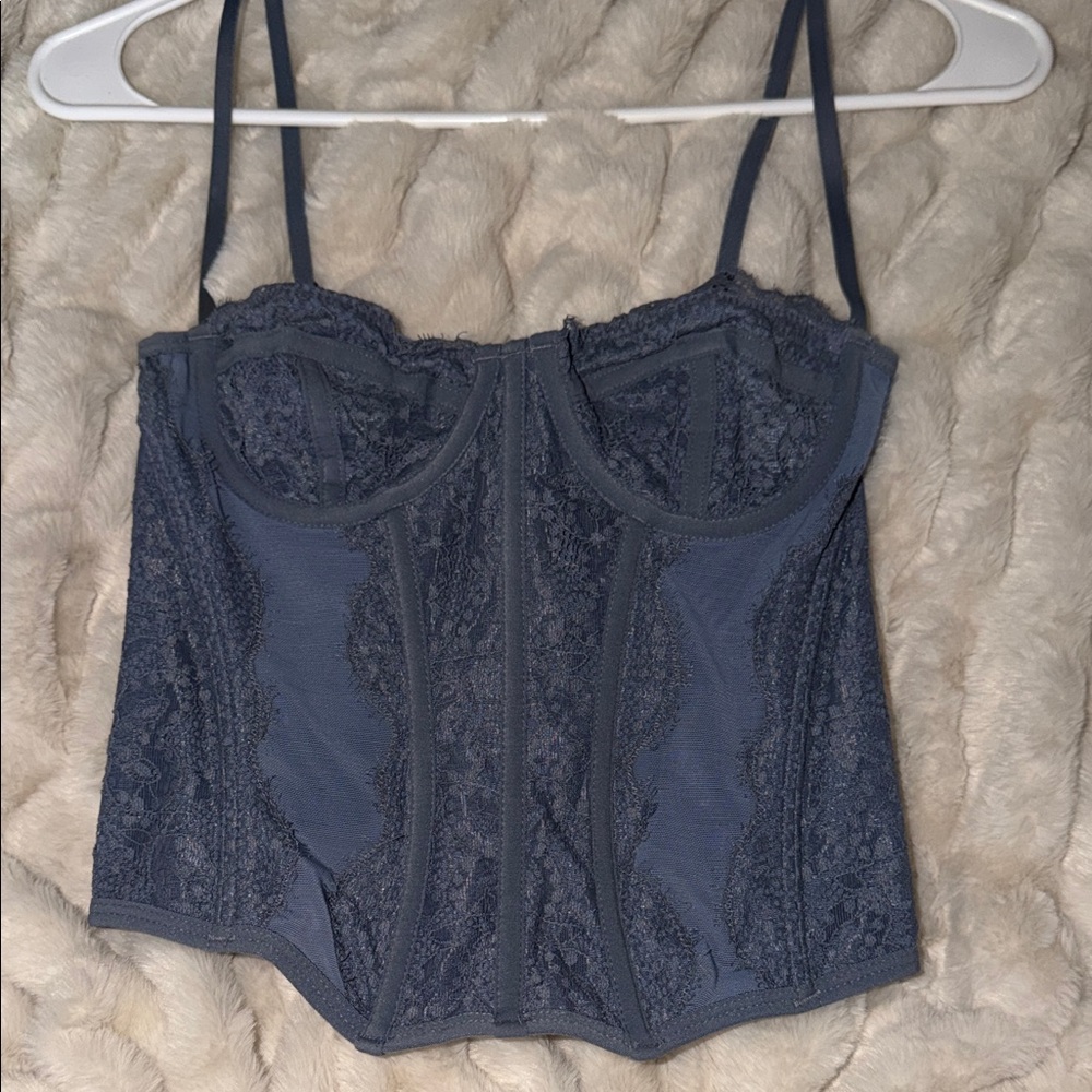 Urban Outfitters Lace Corset Top in Dark Blue